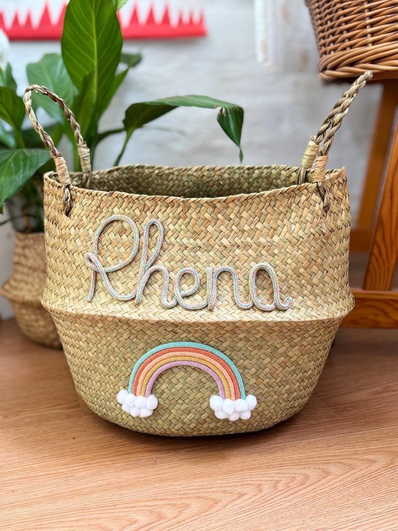 Toy basket basket personalized storage basket with desired figure, seagrass basket, toy box toy basket children's room decoration image 5