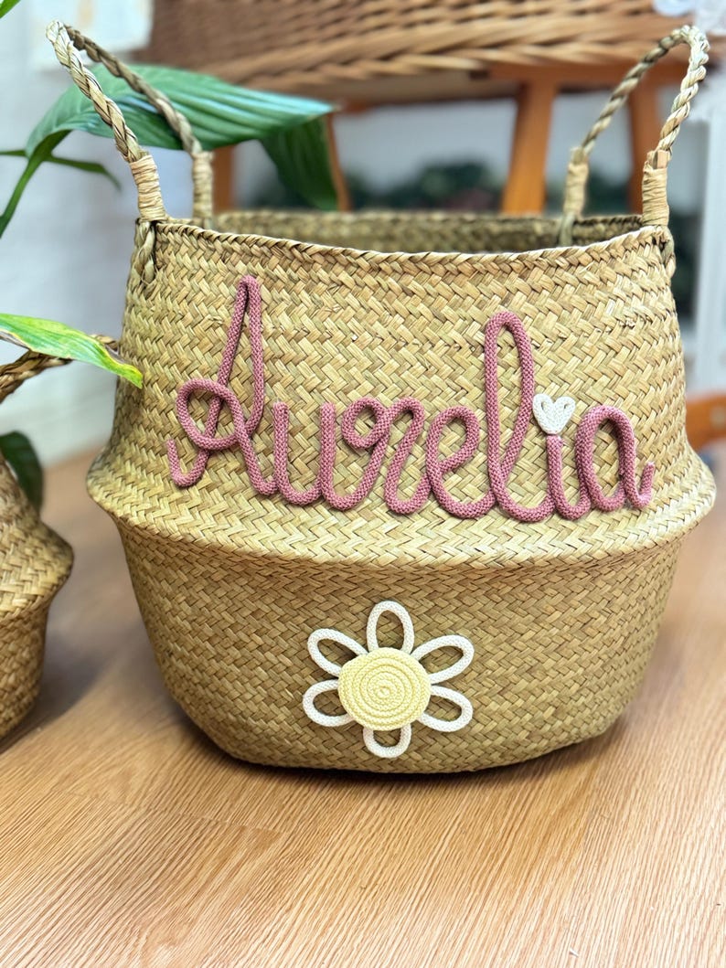 Toy basket basket personalized storage basket with desired figure, seagrass basket, toy box toy basket children's room decoration image 7