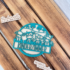 Animales de granja, placa de puerta de madera con nombre, placa de identificación para habitación infantil, placa de identificación, letras de madera, placa de puerta personalizada, decoración de pared