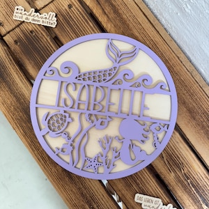 Cartello porta sirena | Targhetta per cameretta dei bambini | Cartello sulla porta | Cartello in legno personalizzato | Decorazione murale | lettere