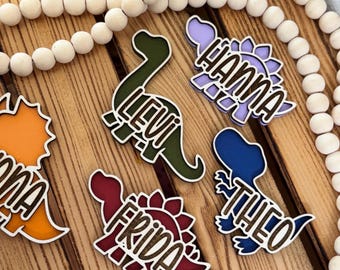 Personalized wooden dinosaur door sign with name, nameplate for children's room, wooden lettering