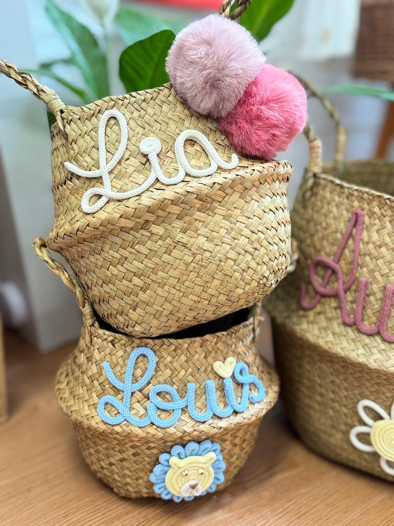 Toy basket basket personalized storage basket with desired figure, seagrass basket, toy box toy basket children's room decoration image 4