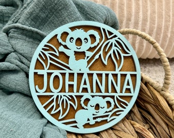 Koala Türschild, Türschild mit Namen Holz, Namensschild Kinderzimmer,Namensschild,Schriftzug Holz,personalisiertes Türschild,Wanddeko