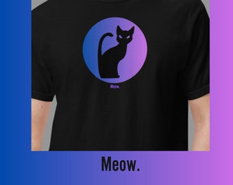 Halloween Svart Katt T-shirt - "Mjau." Unisex