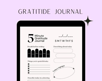 5 Minute Gratitude Digital Journal, Goodnotes Journal, iPad Journal, Gratitude Journal