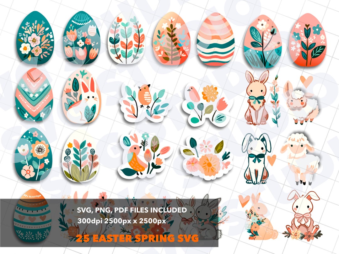 Easter Bunny and Egg Clipart Bundle Cute Spring Animals SVG Files for ...
