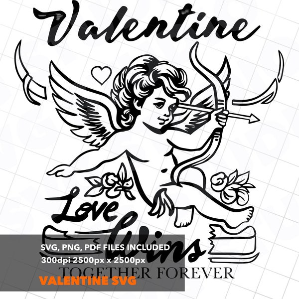 Retro Cupid Valentine's Day SVG Clipart Vector, Biker Bold Statement, Included PNG and PDF