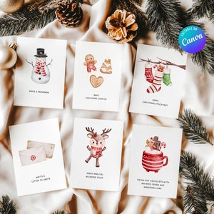 30 tarjetas de actividades de Adviento de Navidad editables, lista de actividades navideñas, tarjetas de Adviento, descarga instantánea, tarjetas de actividades imprimibles para niños, Canva