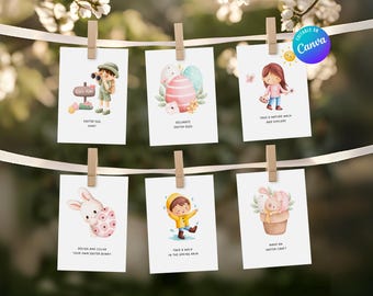 24 Editable Easter Activity Cards, Easter Egg hunt, Spring Cards, Easter Bunny, Instant Download, Printable Activity cards for kids, Canva