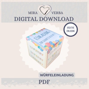 Würfeleinladung - Kreative Einladung zum Kindergeburtstag in Form eines Würfels - Würfeleinladung für Kindergeburtstage zum Ausdrucken