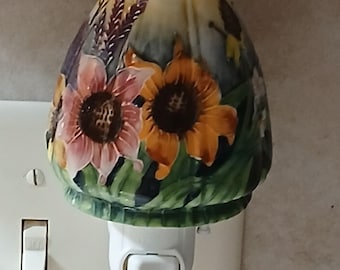 Sunflower Handpainted Porcelain Night Light with switch