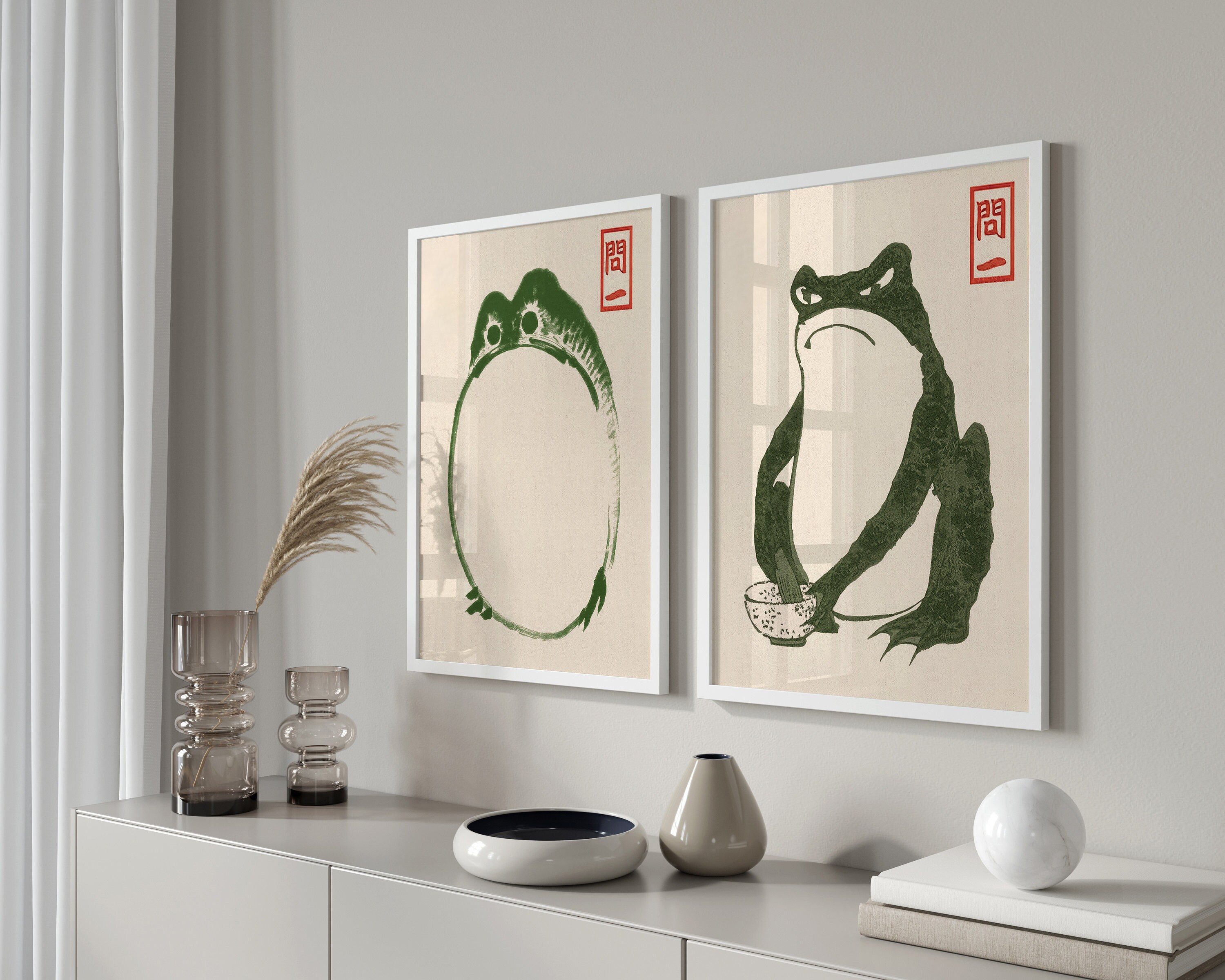 Japanese Matsumoto Hoji Frog Set of 3, Vintage Frog Woodblock Poster ...