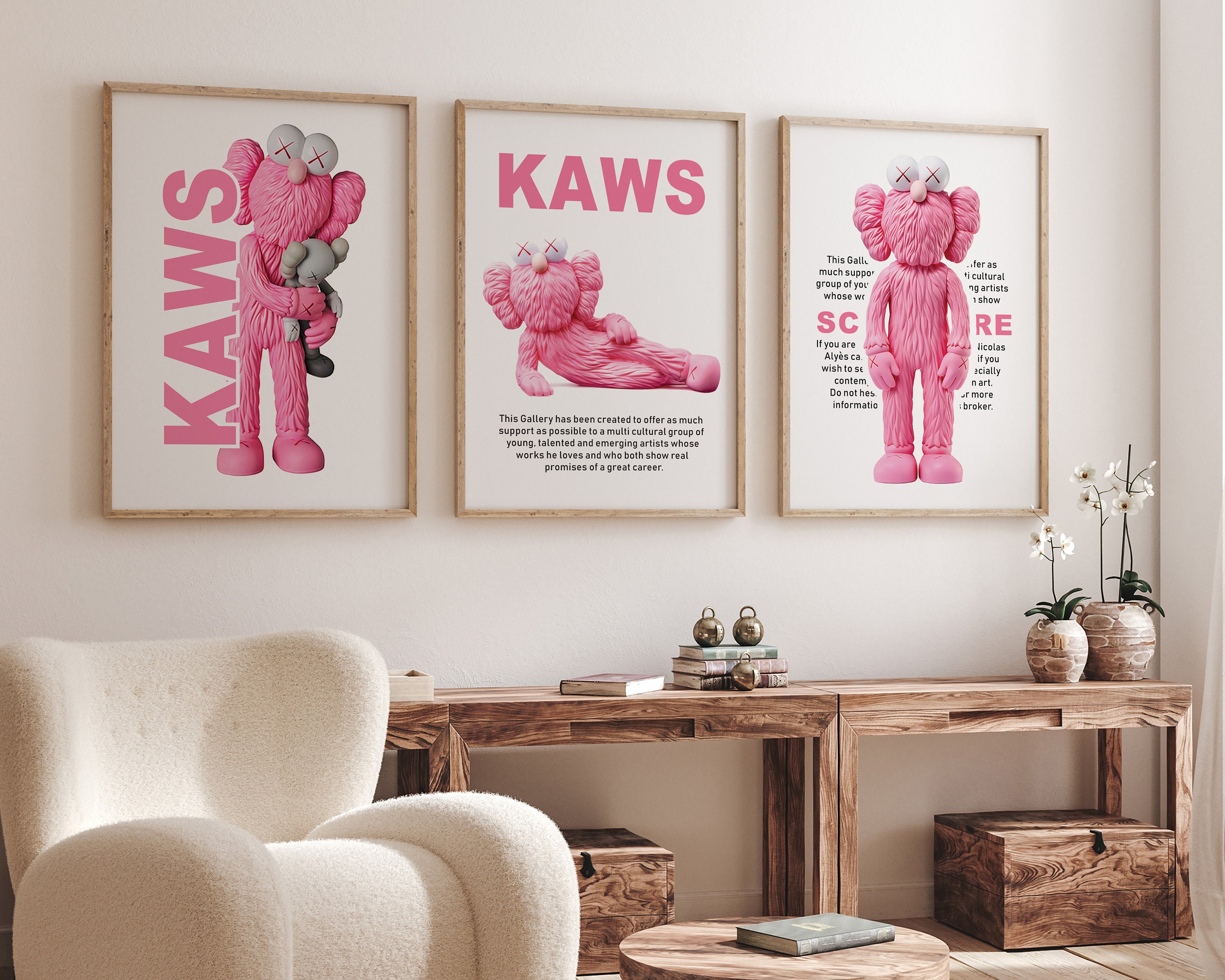 Pink Hypebeast Figure Poster, Set of 3, Hypebeast Figure, Kaws Graffiti ...