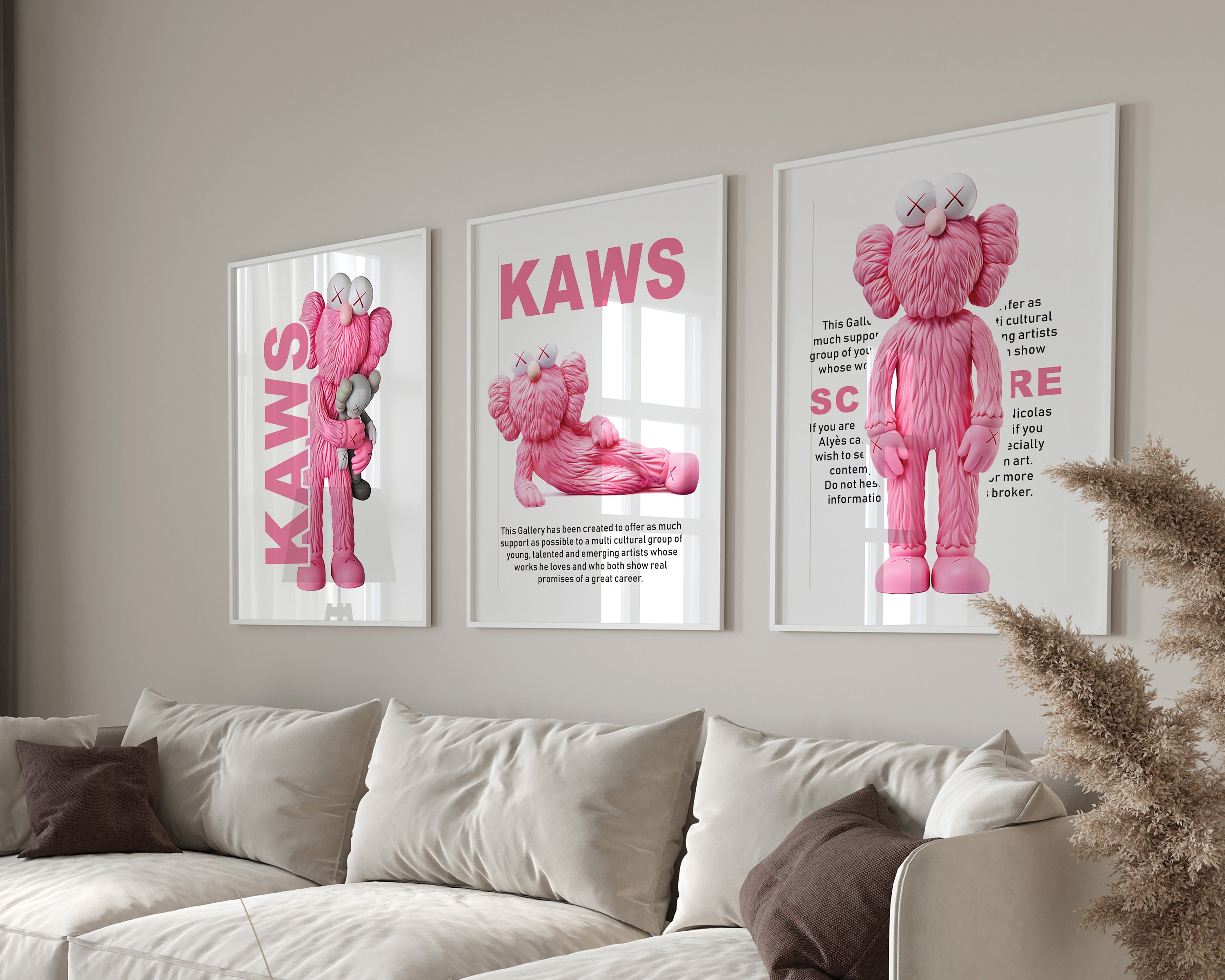 Pink Hypebeast Figure Poster, Set of 3, Hypebeast Figure, Kaws Graffiti ...