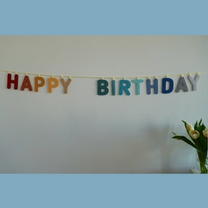 Girlande HAPPY BIRTHDAY, Regenbogen nordisch, Buchstabenkette aus Stoffbuchstaben, Wanddeko Geburtstag, Geschenk Geburt