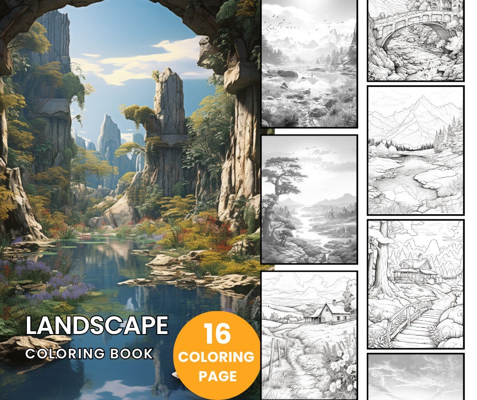 LANDSCAPE Coloring Book Adult Coloring Pages, Instant Download