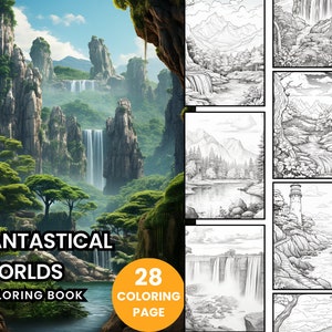 LANDSCAPE Coloring Book  28 pictures - Adult Coloring Pages, Instant Download, Grayscale Coloring Book, Printable PDF File