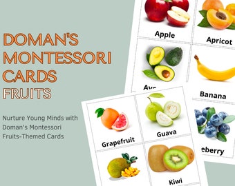 Montessori Fruits Cards, Doman Fruits Cards, Fruit Flash Cards, printable PDF cards (real images), 49 images
