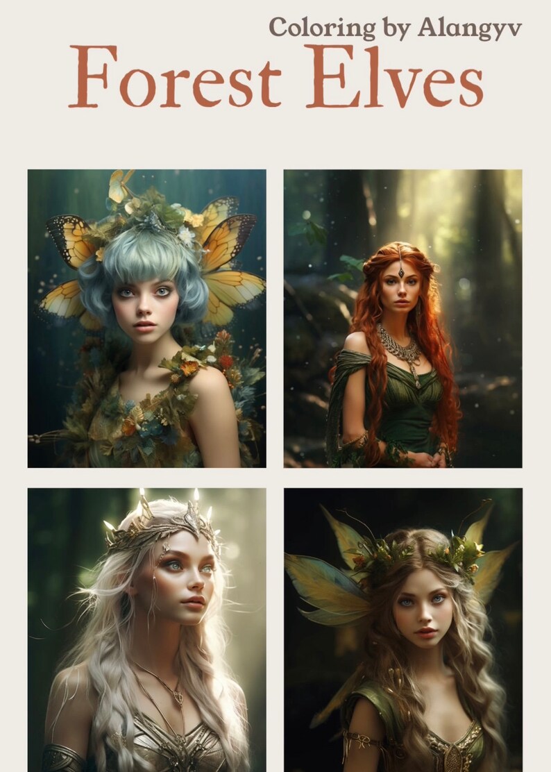 Forest Elves Coloring Book - Adult Coloring Pages, Instant Download ...