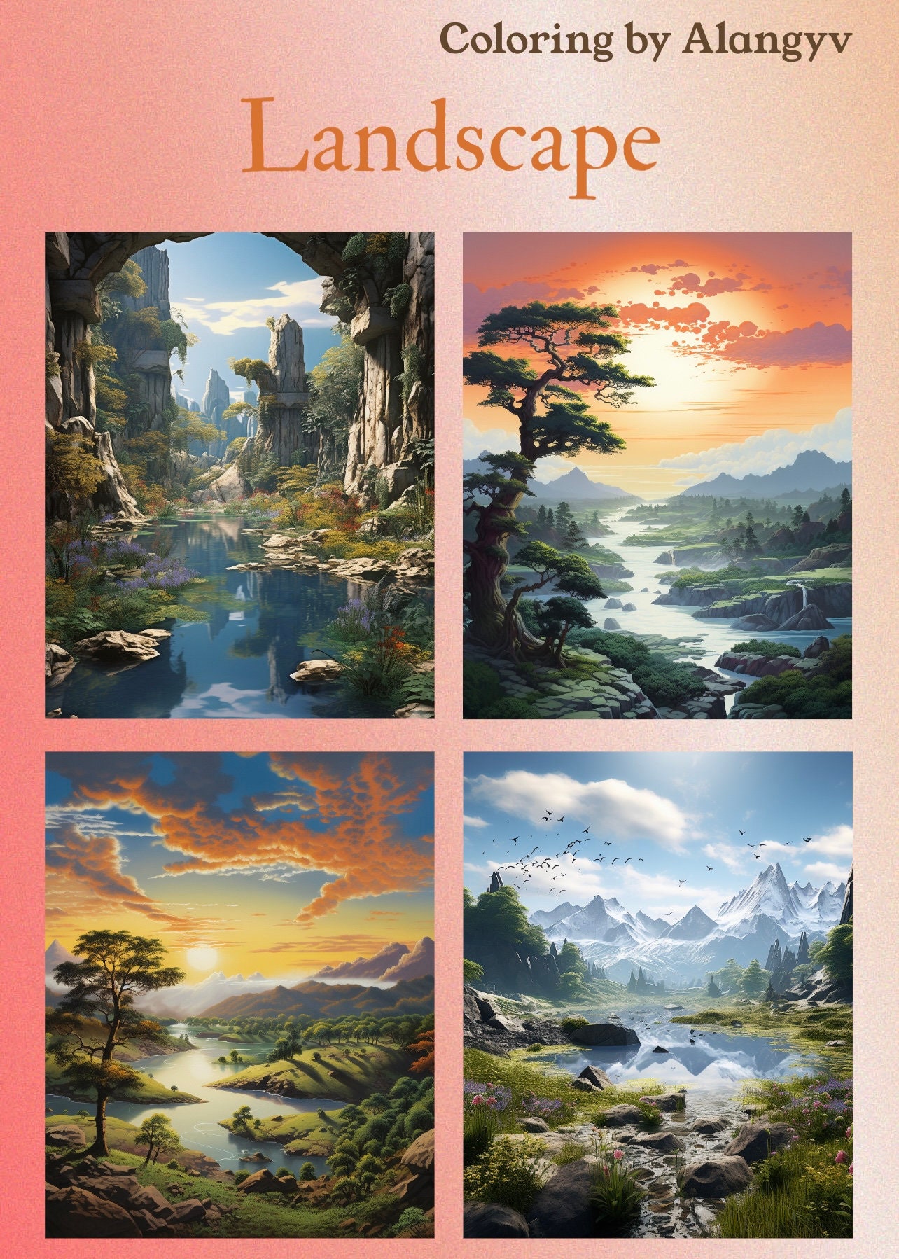 LANDSCAPE Coloring Book Adult Coloring Pages, Instant Download