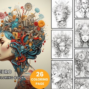 Neuro Coloring Book - Adult Coloring Pages, Instant Download, Grayscale Coloring Book, Printable PDF File