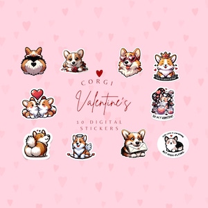 Corgi Valentijnsdag digitale stickers bundel cadeau idee PNG bundel, clipart set schattige corgi kont