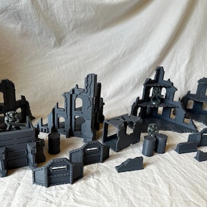 Terrain Scenery 40k bundle for Wargaming. Including ruins, walls, bunkers. Also works well for Kill Team, D&D, Tabletop, Miniature wargaming