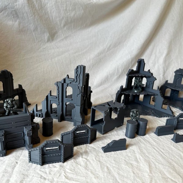 Terrain Scenery 40k bundle for Wargaming. Including ruins, walls, bunkers. Also works well for Kill Team, D&D, Tabletop, Miniature wargaming