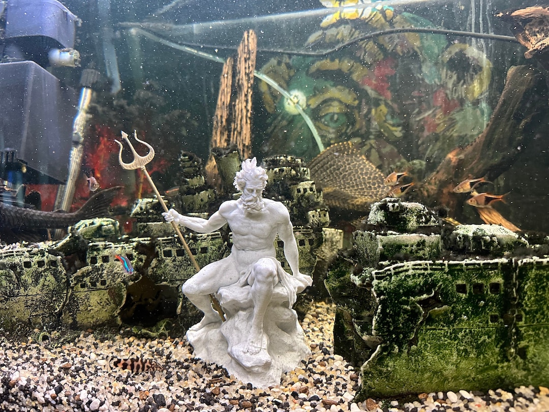Poseidon Aquarium or Bookshelf Decoration, Neptune Roman God. Fish Tank