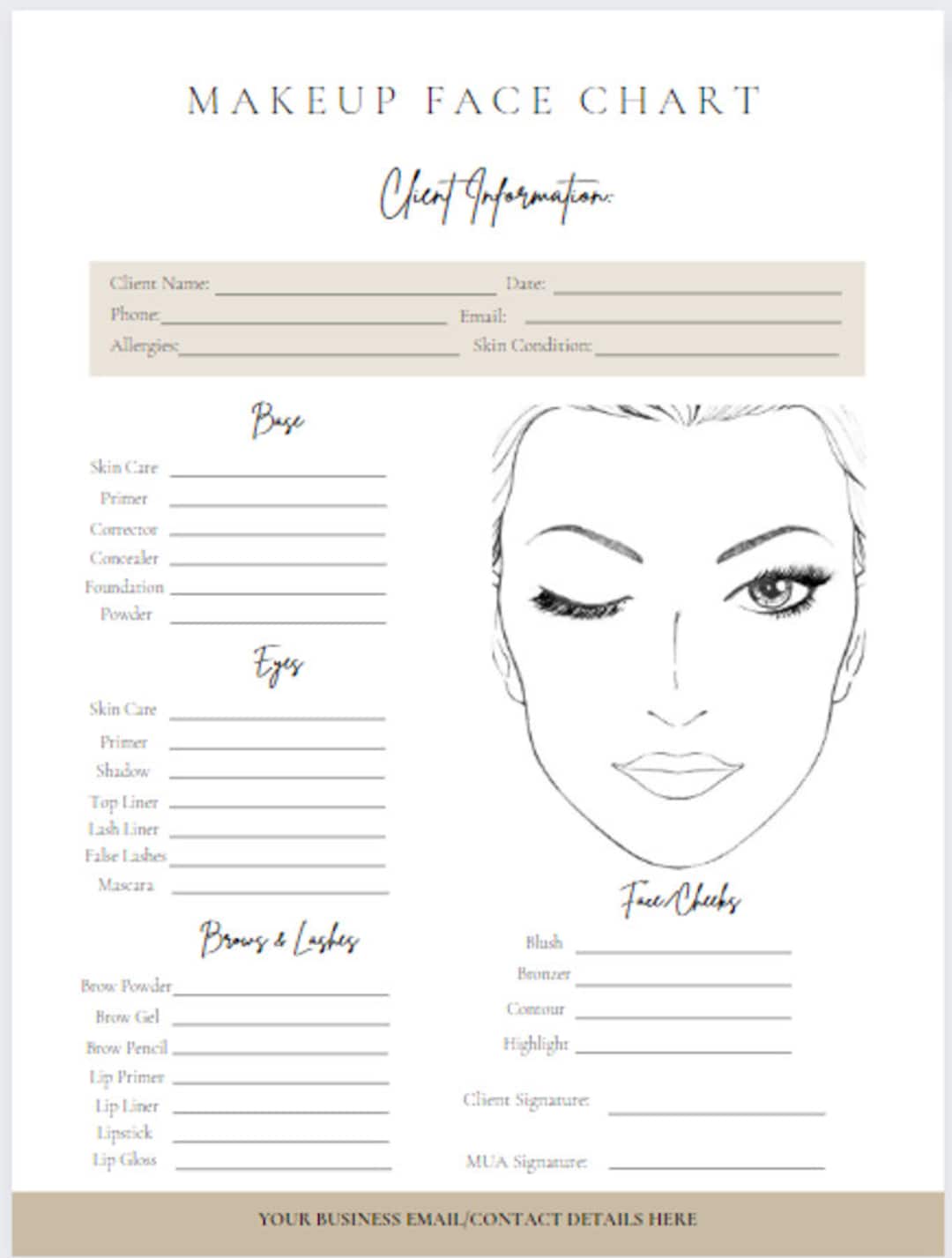 Makeup Face Chart Editable Printable - Etsy
