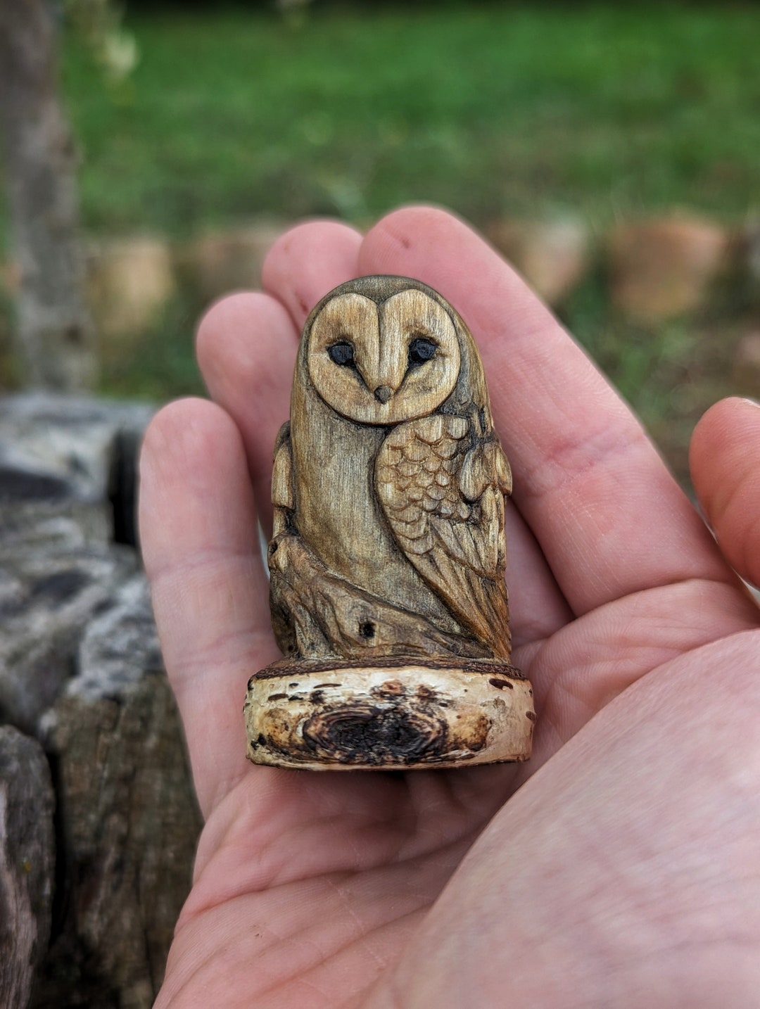 magical-barn-owl-sculpture-with-mushrooms-wooden-owl-animal-etsy