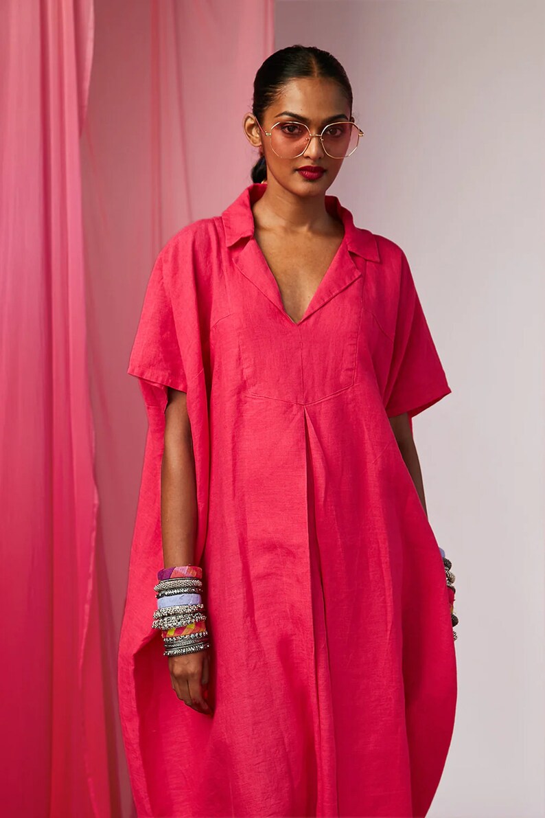 Women Linen Kaftan Dress, Casual Soft Free Size Kaftan Robes, Linen