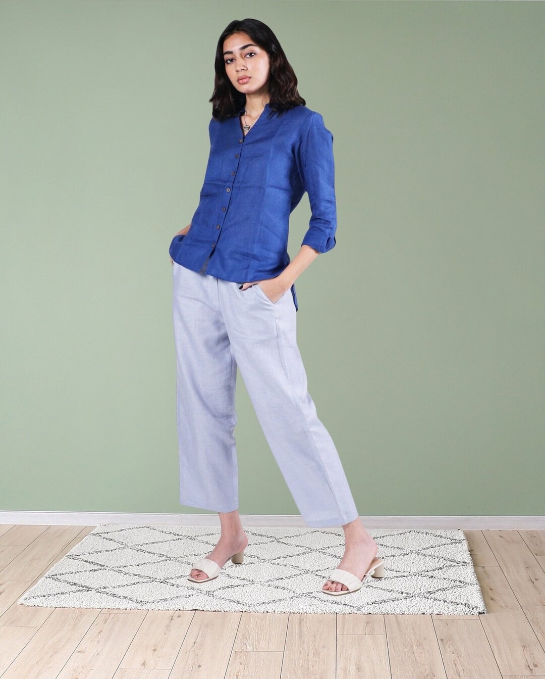 Classic Linen Shirt With Side Pockets, Linen Top for Women, Linen
