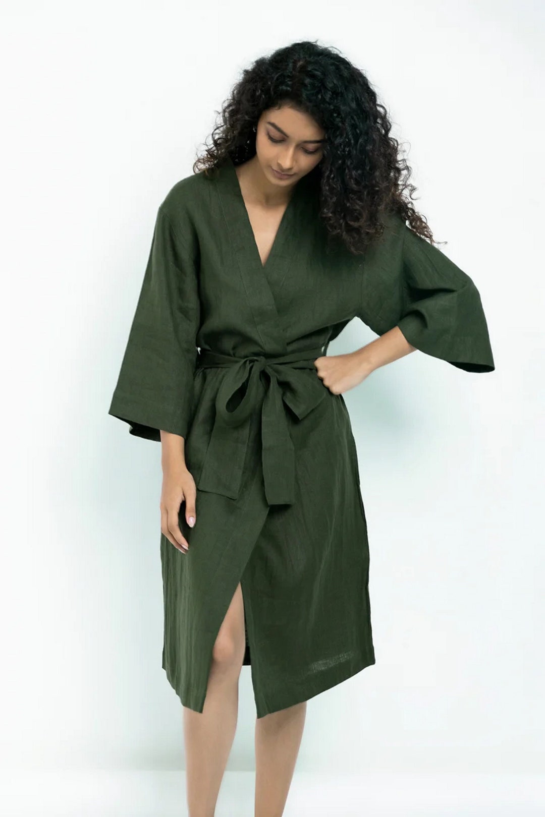 Women Linen Robe, Maxi Bathrobe, Linen Robe for Women, Wrap Dress