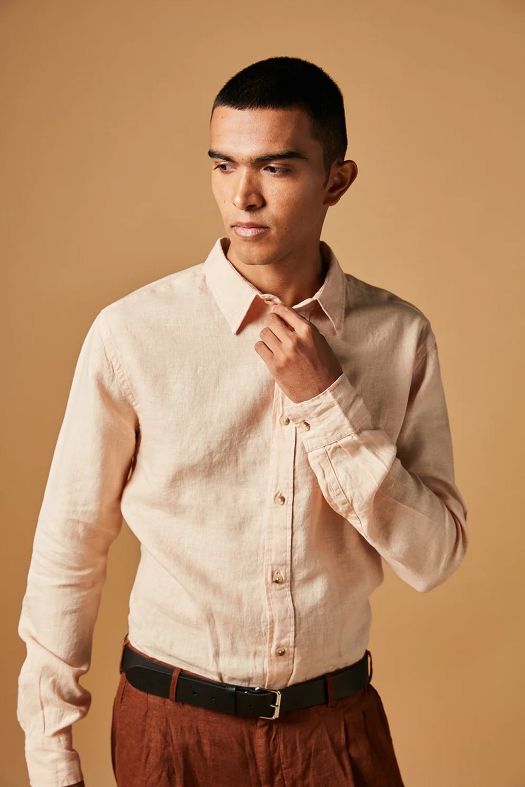 Linen Regular Collar Men's Shirt Beach Dress Shirt Etsy UK