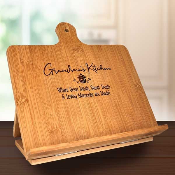 Grandma Recipe Cookbook Holder Stand Gift - Custom Engraved Bamboo Cutting Board Foldable Chef Easel