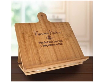 Nonna Gift Cookbook Stand Recipe Holder - Engraved Bamboo Cutting Board Foldable Chef Easel Kickstand iPad Compatible Christmas Birthday