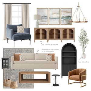 Diseño de sala de estar / Plantillas de diseño de interiores / Diseño comprable / Tablero de inspiración para sala de estar / Diseño de interiores