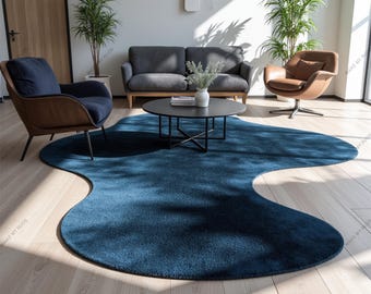 Hand-Tufted Navy Wool Rug | Irregular Shape, Modern Design