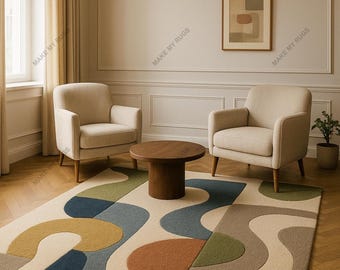 Hand-Tufted Wool Rug: Irregular Modern Design for Living Room