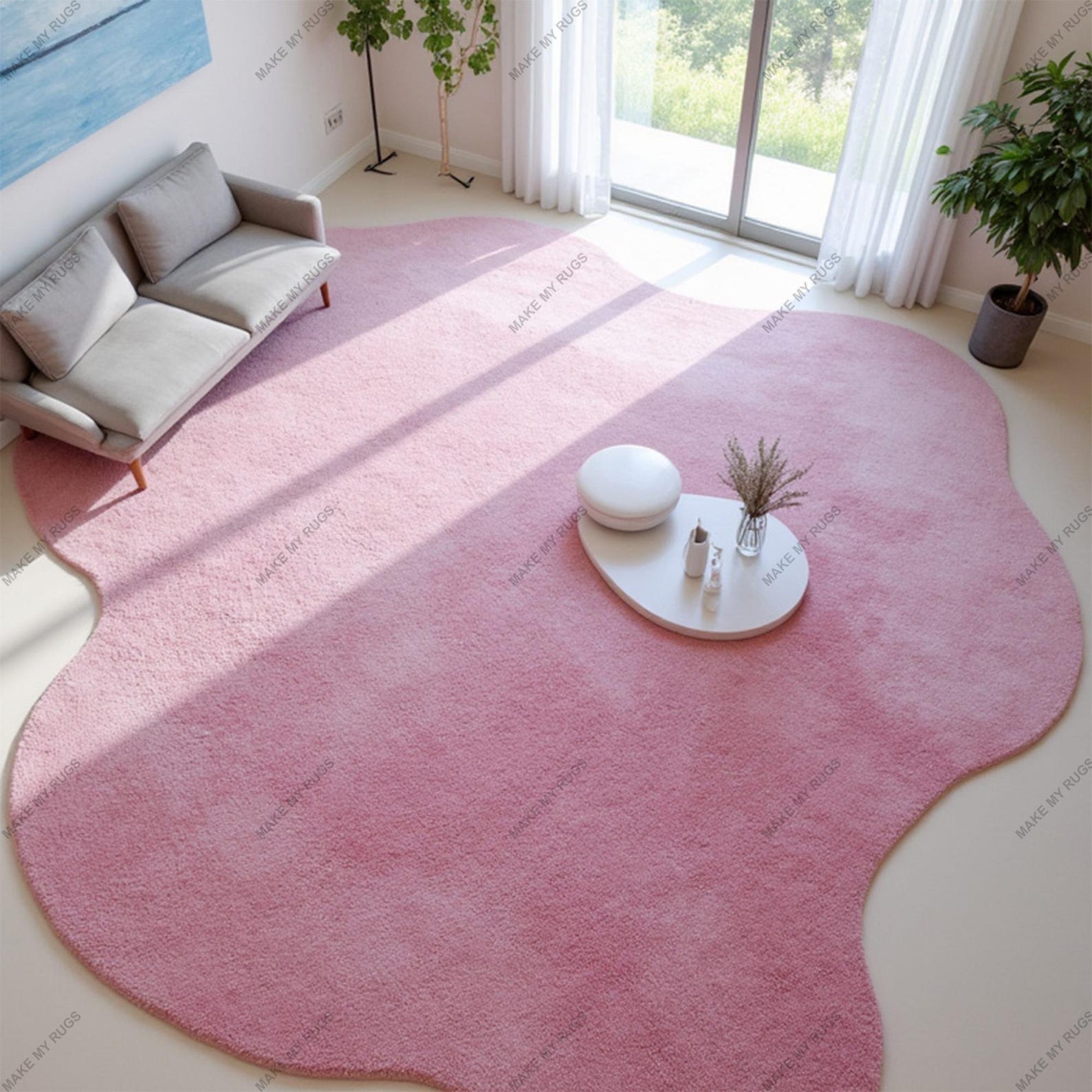 Hand-tufted Irregular Pink Wool Rug: Modern Plush Carpet - Etsy