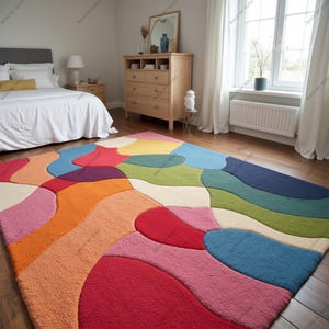 Colorful Modern Hand Made Hand Tufted Wool Rug | Living Room Rugs | Floor Rug | Handmade | Bedroom Rug shape Christmas Gift