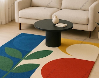 Hand-Tufted Wool Rug: Modern Floral Design, Square Shape