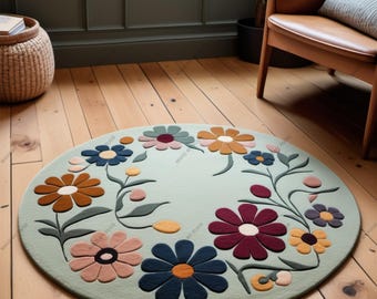 Flower Handmade Circle Rugs Carpets for Bedroom Living Room Hand Tufted Wool Rug Modern  Woolen Colorful Handwoven Area Rug Round Rug
