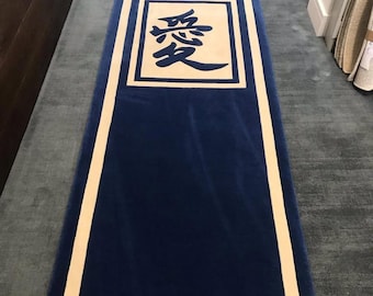 Alfombra de pasillo de lana tejida a mano / Diseño oriental contemporáneo