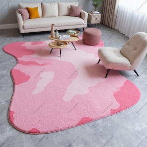 Pink Irregular Hand Made Hand Tufted Wool Rug | Living Room Rugs | Floor Rug | Handmade | Bedroom Rug Irregular shape hand tufted Kids Gift