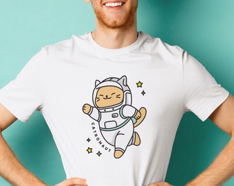 Astronaut Cat Tshirt, Cute Cat Tshirt, Funny Cat Tshirt, Kawaii Gift for Cat Lovers, Cat Mom or Cat Dad Tshirt, Women, Unisex, Kids