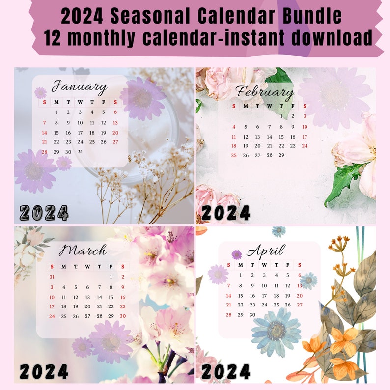 2024 EDITABLE Monthly Calendar 2024 Bundle, Printable Fillable Editable