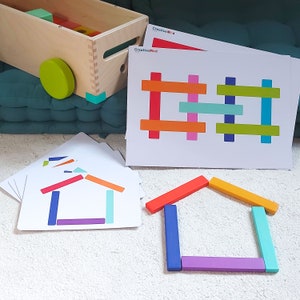 Printable "Match and construct" for Block set - Lovevery extension preschool kindergarden homeschool Montessori popsicles activity