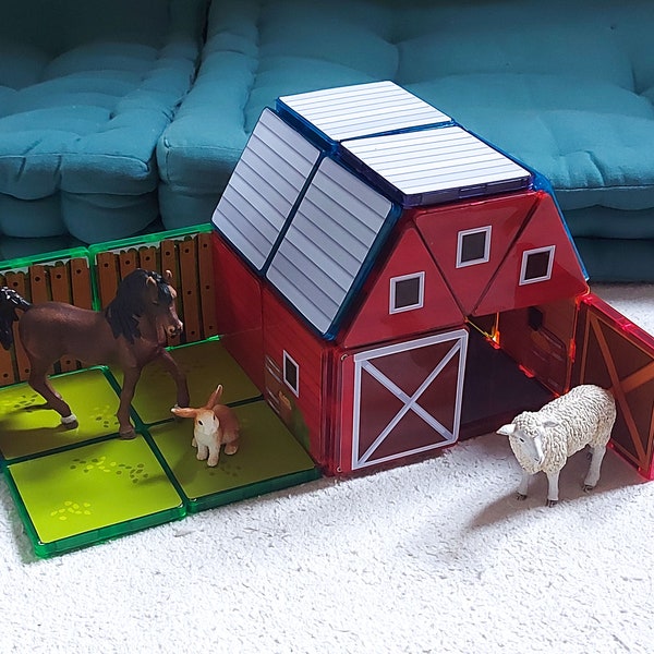 Printable barn sticker set for magnetic tiles - Homeschool toddler preschoolers kindergarden Montessori activity